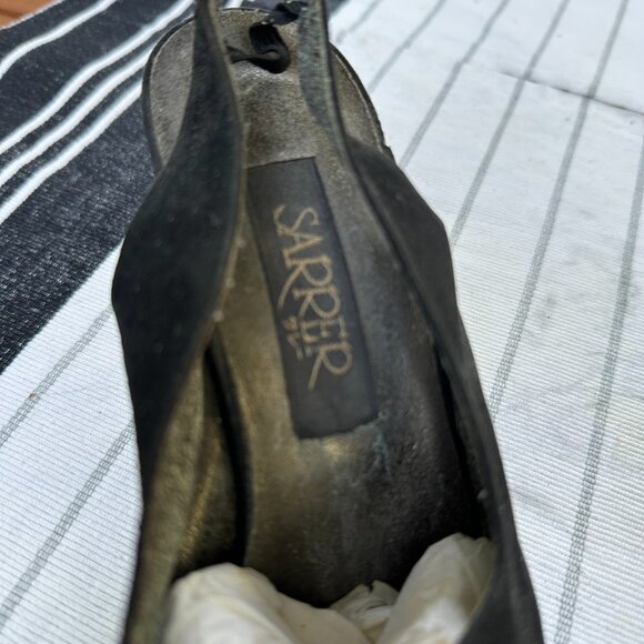 Real black suede sling-back 3" heels with cut-outs  Sz 6 - Picture 5 of 10